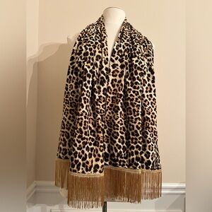 Handcrafted Animal Cheetah Print Scarf with Gold Fringe